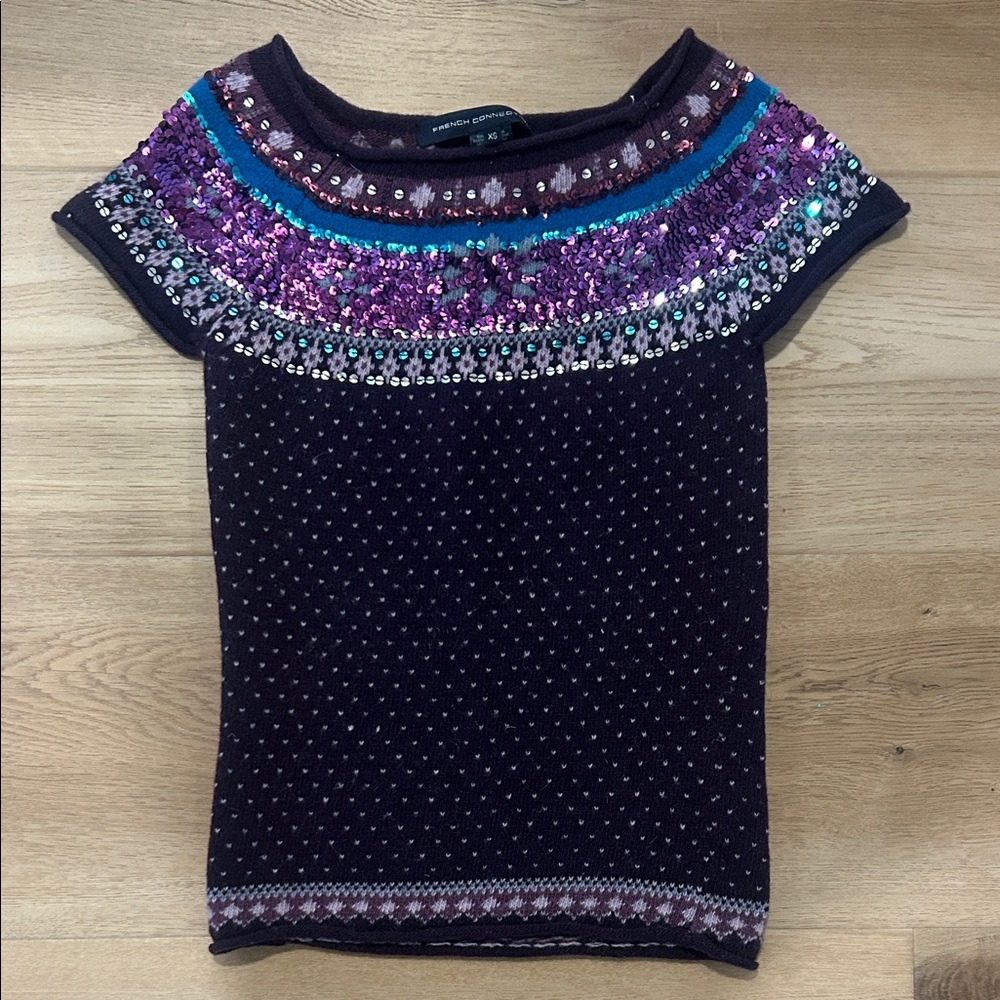 French Connection: Women’s Sequin Purple and Blue Sweater Top